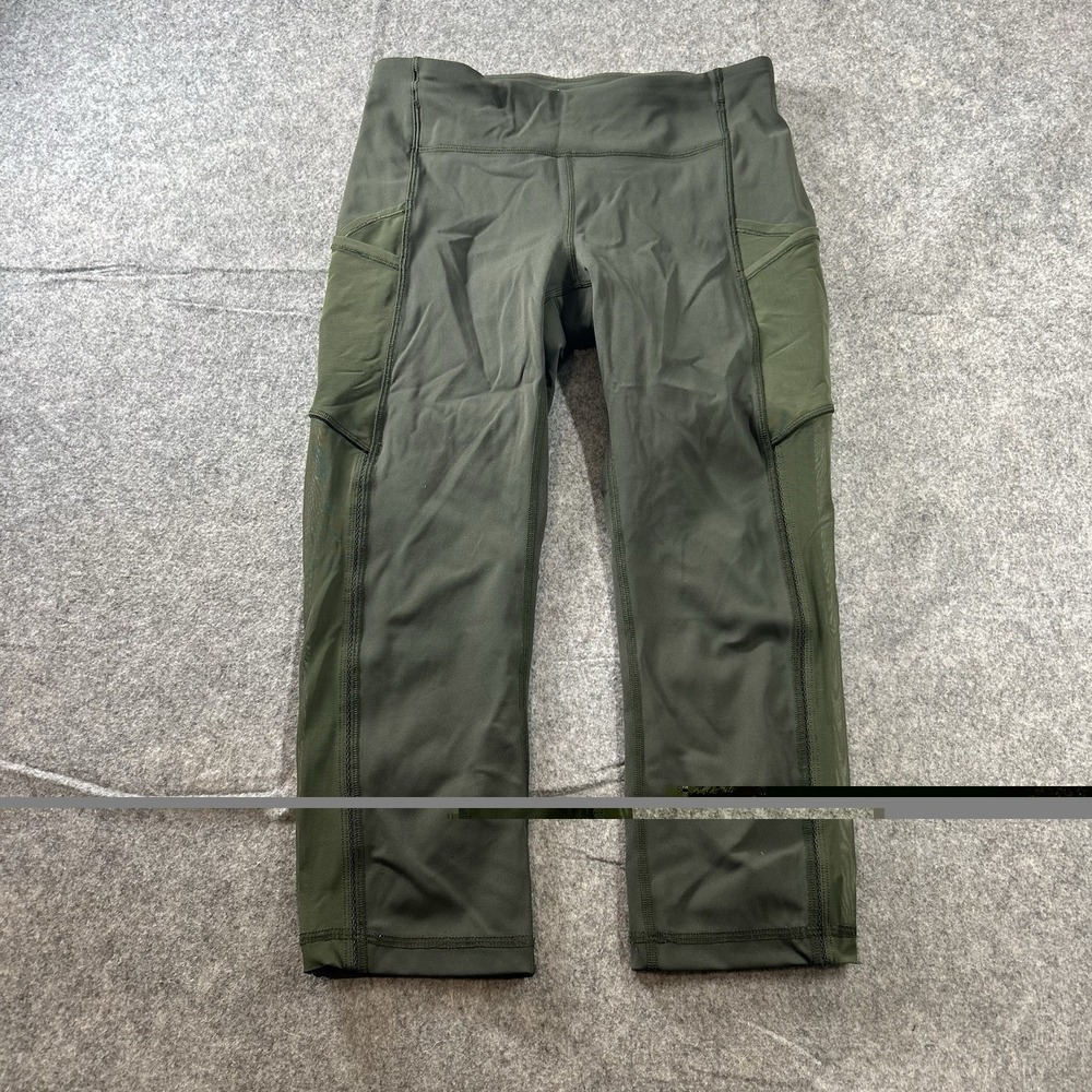 Lululemon Speed Up Crop Leggings Womens 6 Olive Green Mesh 21" Athletic Running